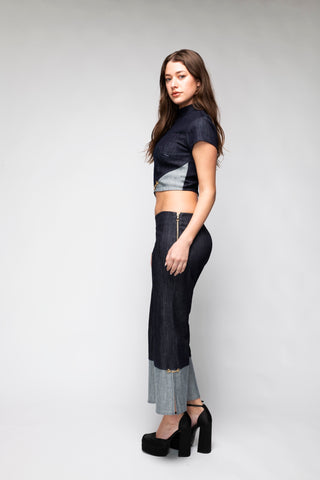Gloria High Neck Cropped Denim Top Back Bone Society.