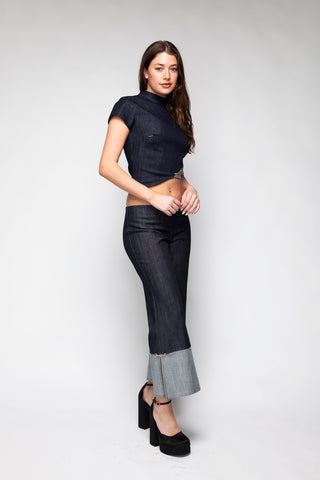 Gloria High Neck Cropped Denim Top Back Bone Society.