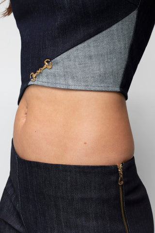 Gloria High Neck Cropped Denim Top Back Bone Society.