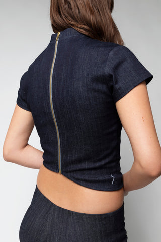 Gloria High Neck Cropped Denim Top Back Bone Society.