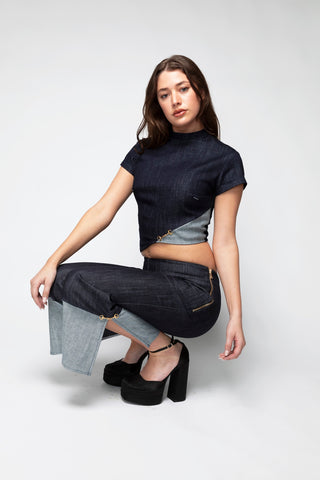 Gloria High Neck Cropped Denim Top Back Bone Society.