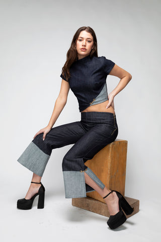 Gloria High Neck Cropped Denim Top Back Bone Society.