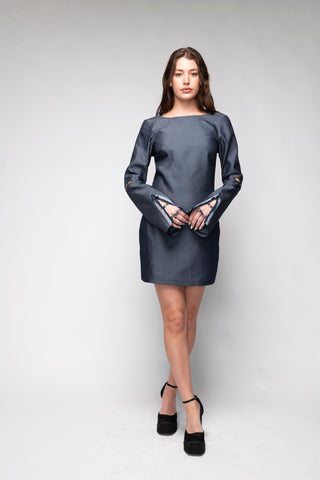 Ella Denim Mini Dress Back Bone Society.