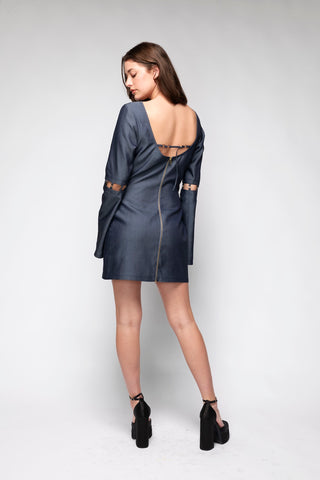 Ella Denim Mini Dress Back Bone Society.