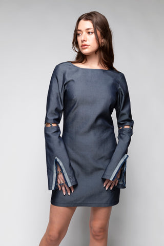 Ella Denim Mini Dress Back Bone Society.