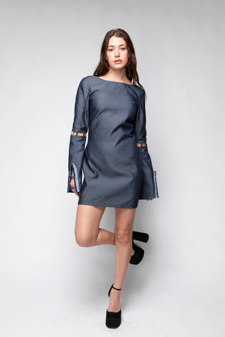 Ella Denim Mini Dress Back Bone Society.