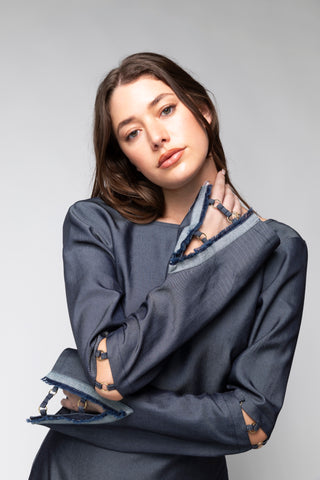 Ella Denim Mini Dress Back Bone Society.