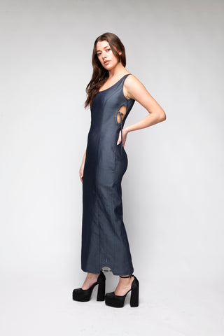 Cleo Cut Out Denim Maxi Dress Back Bone Society.