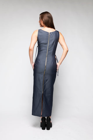 Cleo Cut Out Denim Maxi Dress Back Bone Society.