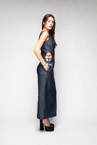 Cleo Cut Out Denim Maxi Dress Back Bone Society.