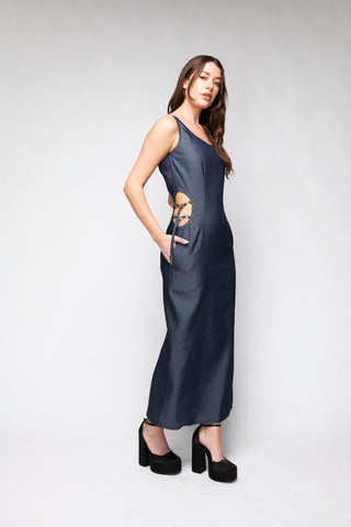 Cleo Cut Out Denim Maxi Dress Back Bone Society.