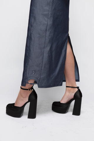 Cleo Cut Out Denim Maxi Dress Back Bone Society.