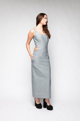 Cleo Cut Out Denim Maxi Dress Back Bone Society.