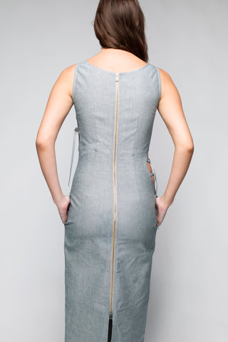 Cleo Cut Out Denim Maxi Dress Back Bone Society.