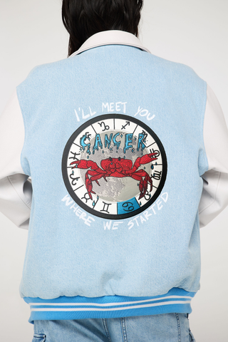 The Zodiac Varsity Jacket Back Bone Society.