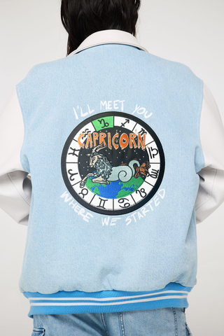 The Zodiac Varsity Jacket Back Bone Society.