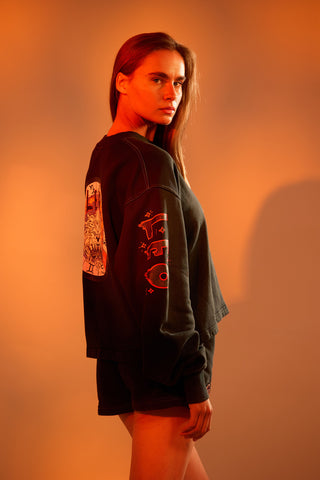 Crewneck Pullover in Leo Back Bone Society.