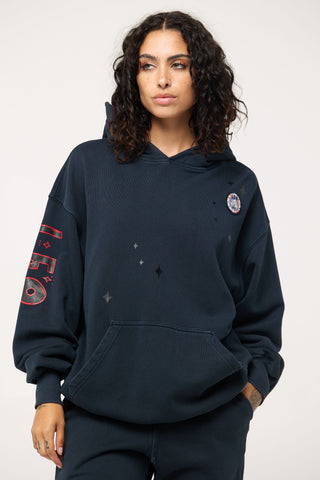 Baggy Hoodie in Leo Back Bone Society.