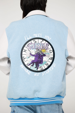 The Zodiac Varsity Jacket Back Bone Society.