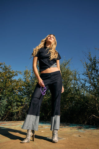 Gloria High Neck Cropped Denim Top Back Bone Society.
