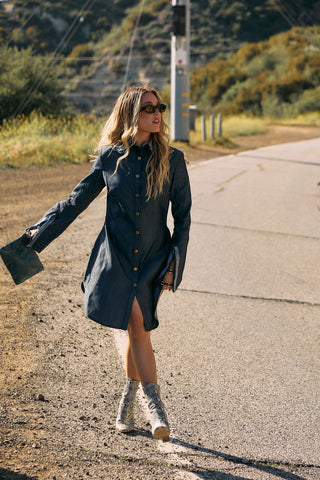 Emory Mini Collared Denim Dress Back Bone Society.