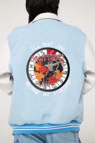 The Zodiac Varsity Jacket Back Bone Society.