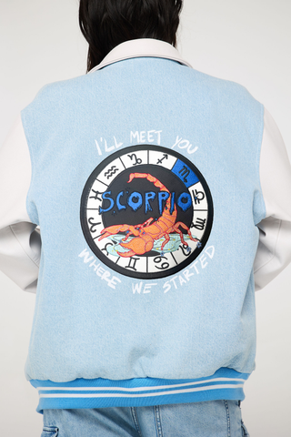 The Zodiac Varsity Jacket Back Bone Society.