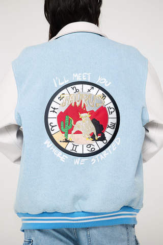 The Zodiac Varsity Jacket Back Bone Society.