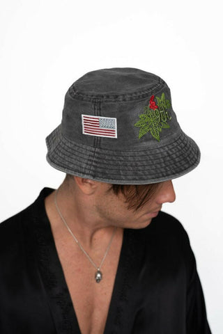 The 9th Distressed Bucket Hat - Castor Bean Back Bone Society.