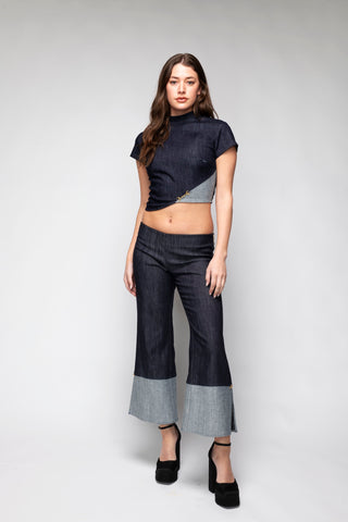 Gloria High Neck Cropped Denim Top