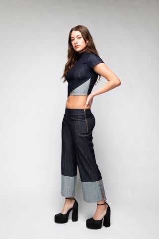 Gloria High Neck Cropped Denim Top