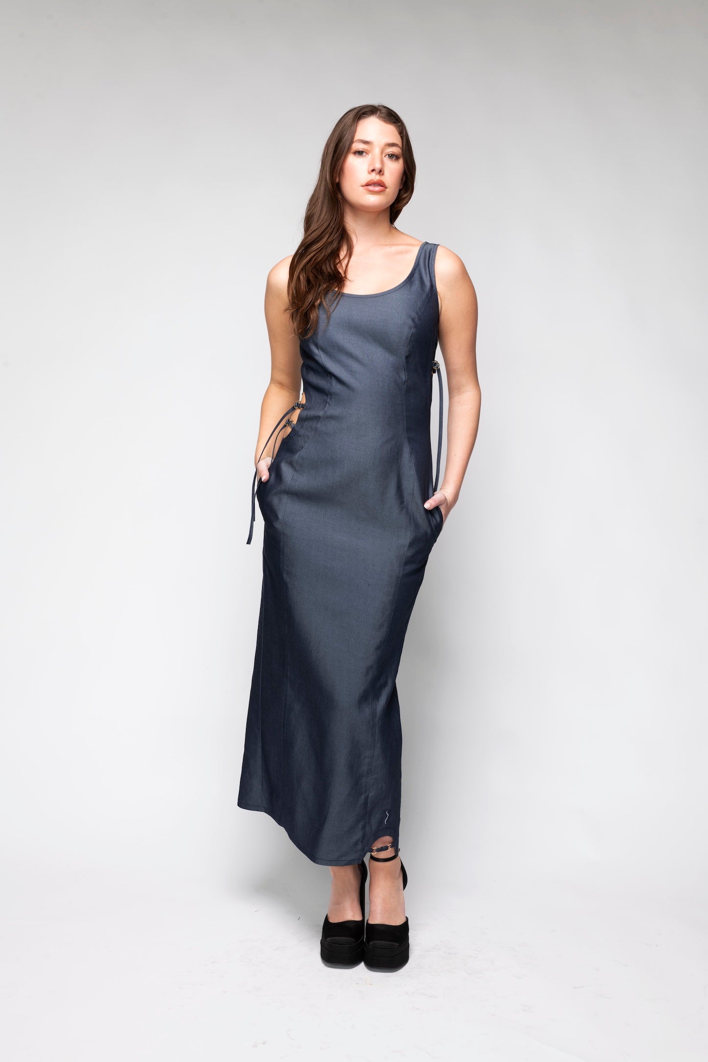cleo denim dress Cleo + Wolf Women's Multi Panel Patchwork Denim Dress