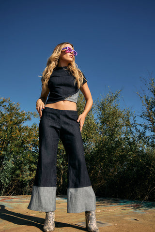 Gloria High Neck Cropped Denim Top Back Bone Society.