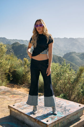 Gloria High Neck Cropped Denim Top Back Bone Society.