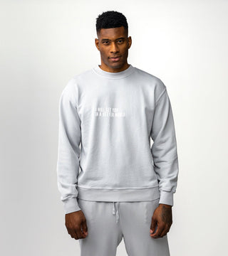 "I will see you in a better world" on gray crewneck, baggy fit