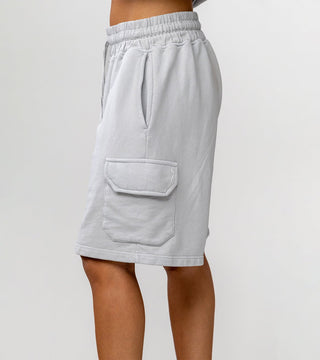 In A Better World Shorts in grey with spacious pockets and signature back bone squiggle logo